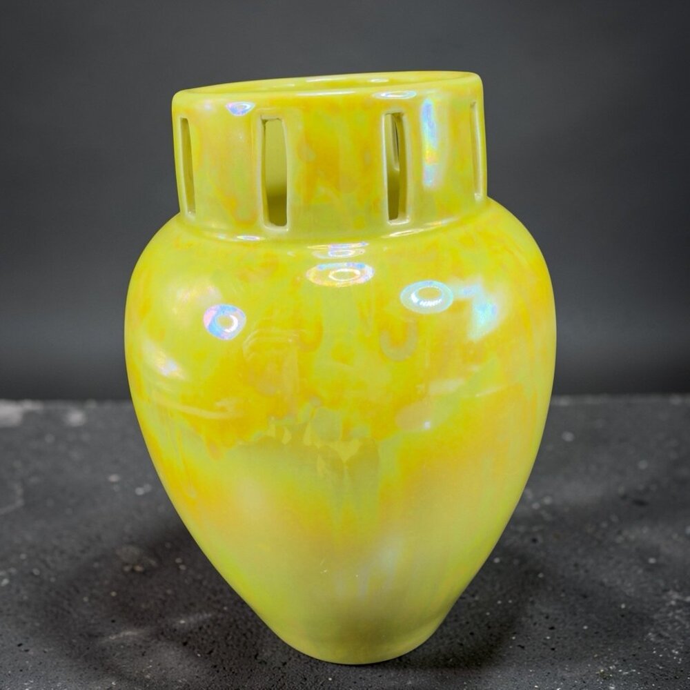 Bombay Ceramic Yellow Iridescent Finish Vase Vessel Lusterware Stoneware Vase